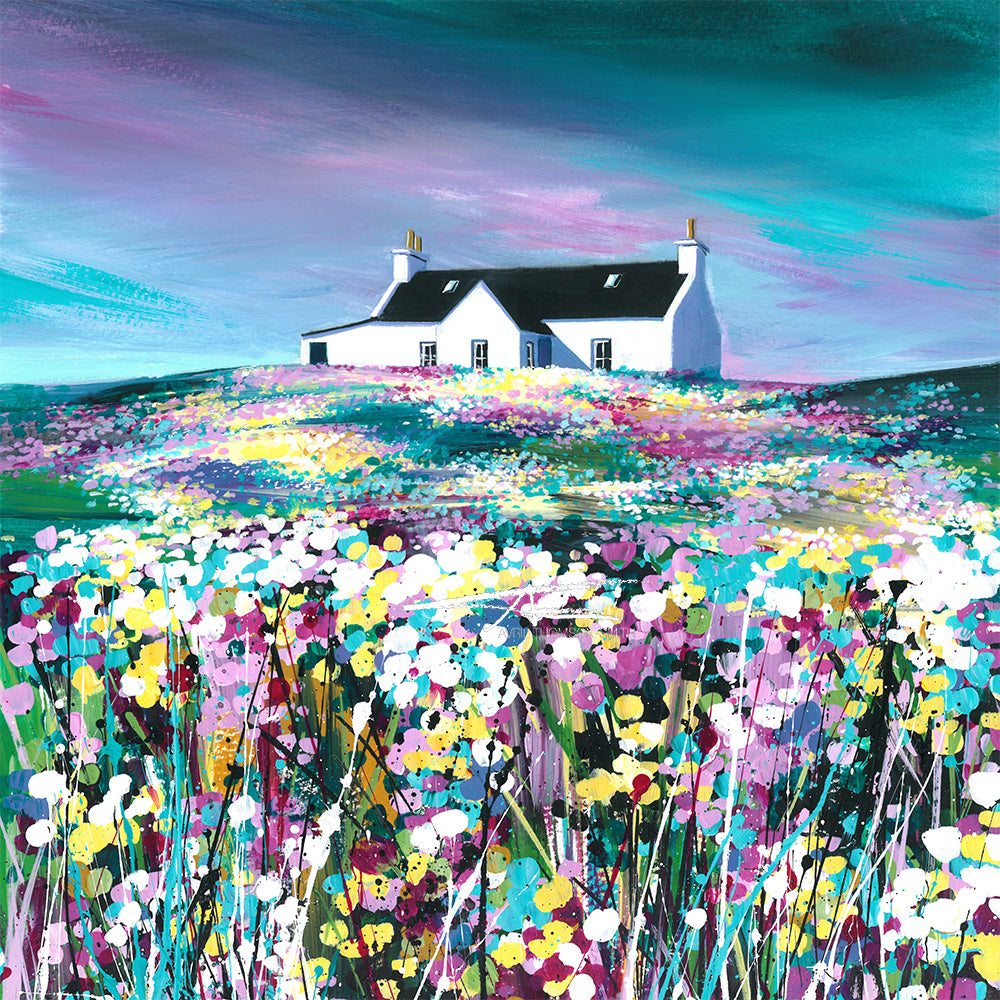 14" Framed (White) Wild Meadow - Cunningsburgh