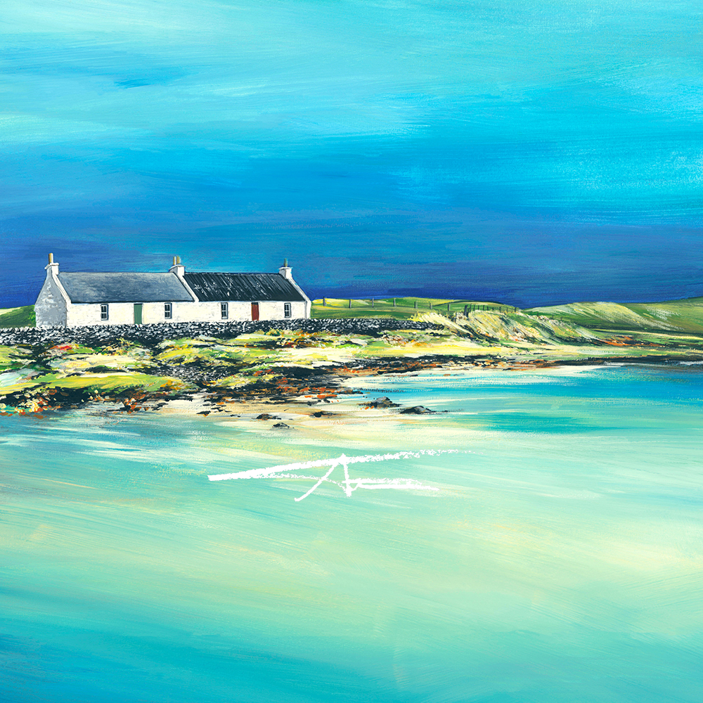 14" Framed (White) By the shoreside - Sumburgh