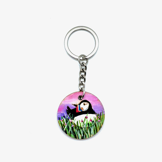 Round puffin keyring